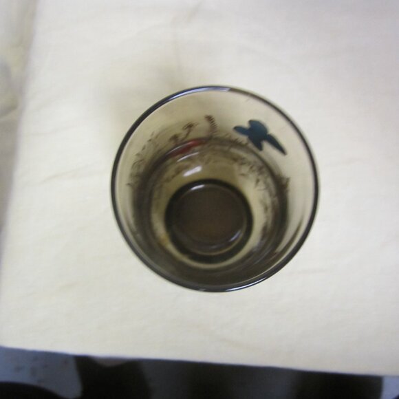 RETRO SET OF 6 TUMBLERS, SMOKEY GLASS W/BUTTERFLY DESIGN - Picture 5 of 9